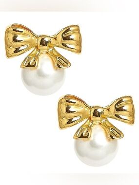 Lisi Lerch Milly Gold Pearl Bow Stud Earrings